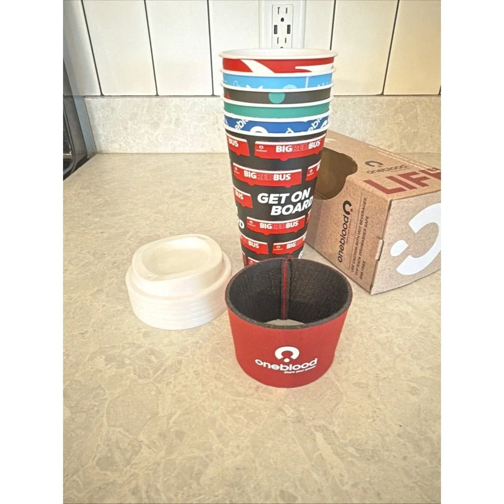 Oneblood Donation 6 Reusable Hot/cold Cups With Lids.